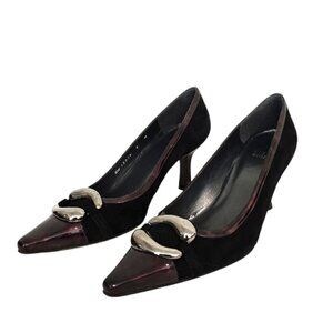 Stuart Weitzman Vintage Marsala Black Suede Tortoise Shell Pumps Sz 6